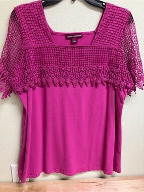 Jessica London Magenta Crochet Yoke Short Sleeve Tunic